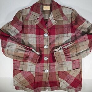 VTG 50s Pendleton 49er Jacket Women's Medium Red Plaid Wool Shoulder Pads
